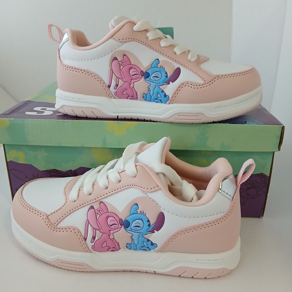 Kids Pink and White Cartoon Stitch Sneakers New Various Sizes $30